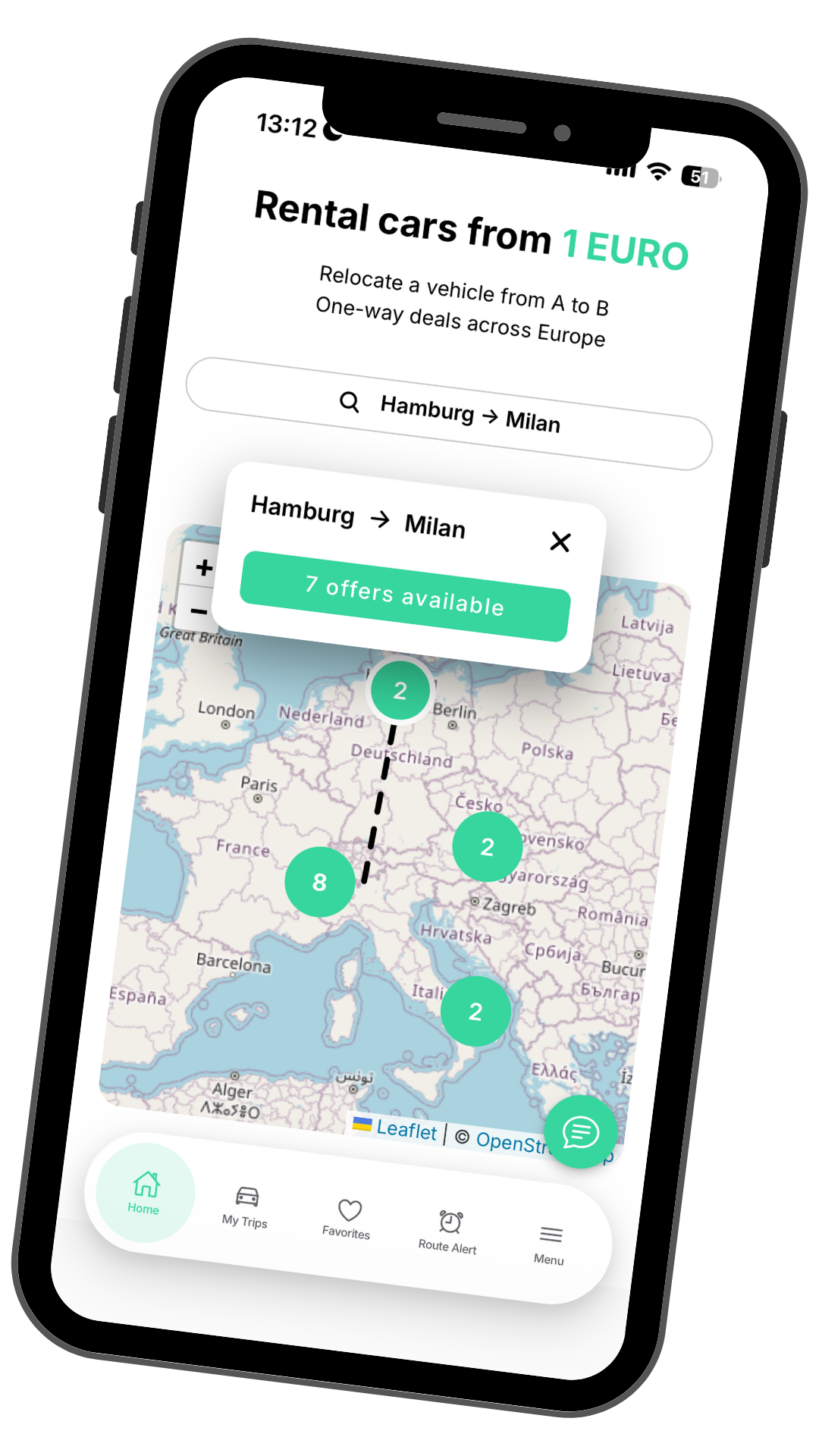 The Movacar app on a smartphone
