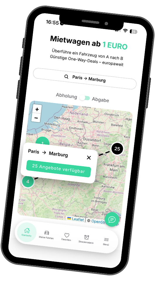 Movacar App mit Deal-Karte Paris–Marburg